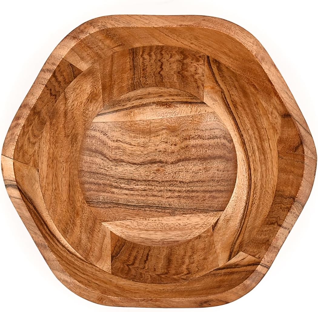 Fruit Bowl Acacia Wood Ruffle Decorative Style Home Decor for Dining Table Fits Bread, Fruits, Salad or Popcorn (9" x 9" x 4") - Image 3