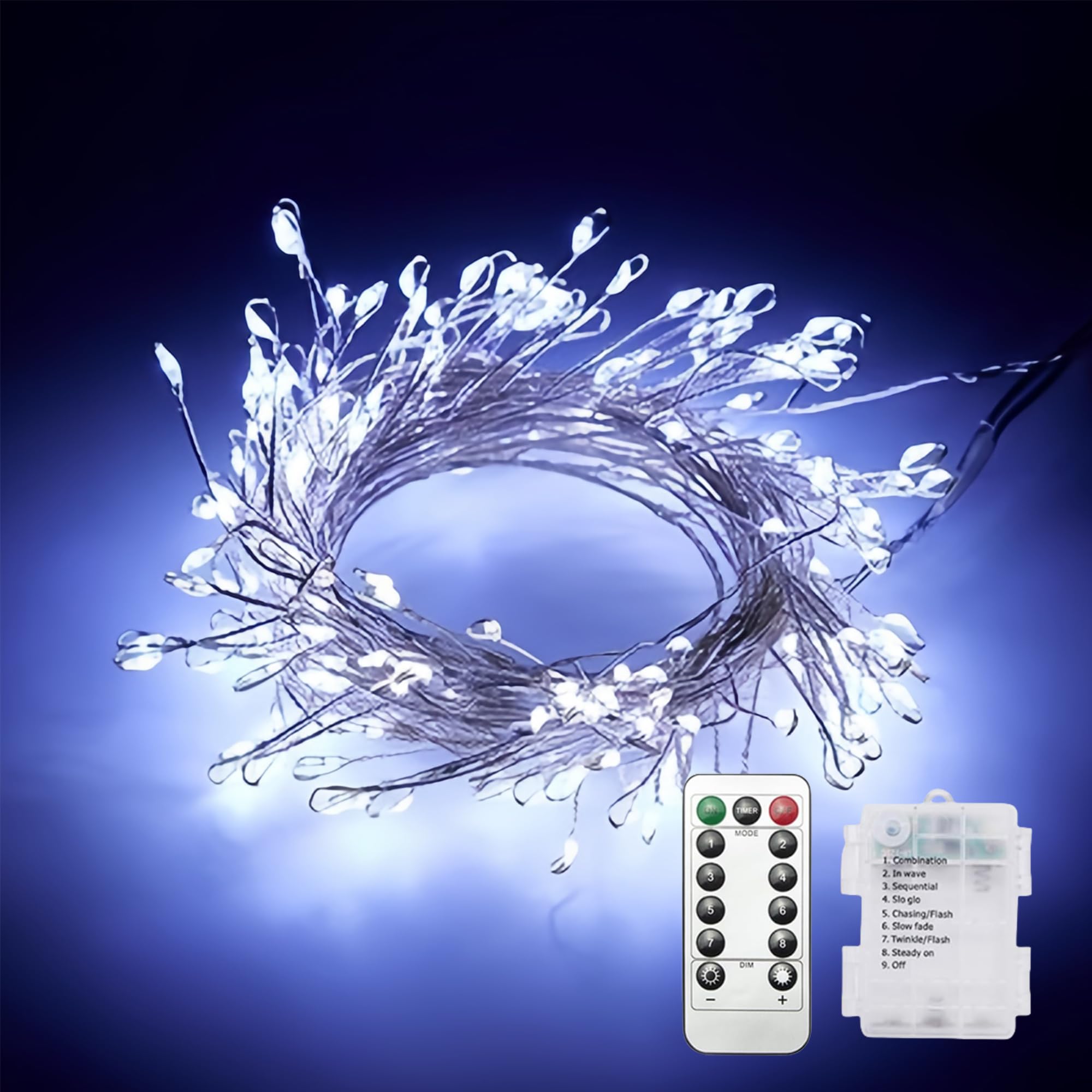 Clearhill Cool White 2Pack Battery Fairy Lights With Remote Control, 19Ft/6M 200Led White Firecracker Lights, 8 Modes, Waterproof Copper Wire String Lights For Bedroom, Wedding, Diy, Garden Decor