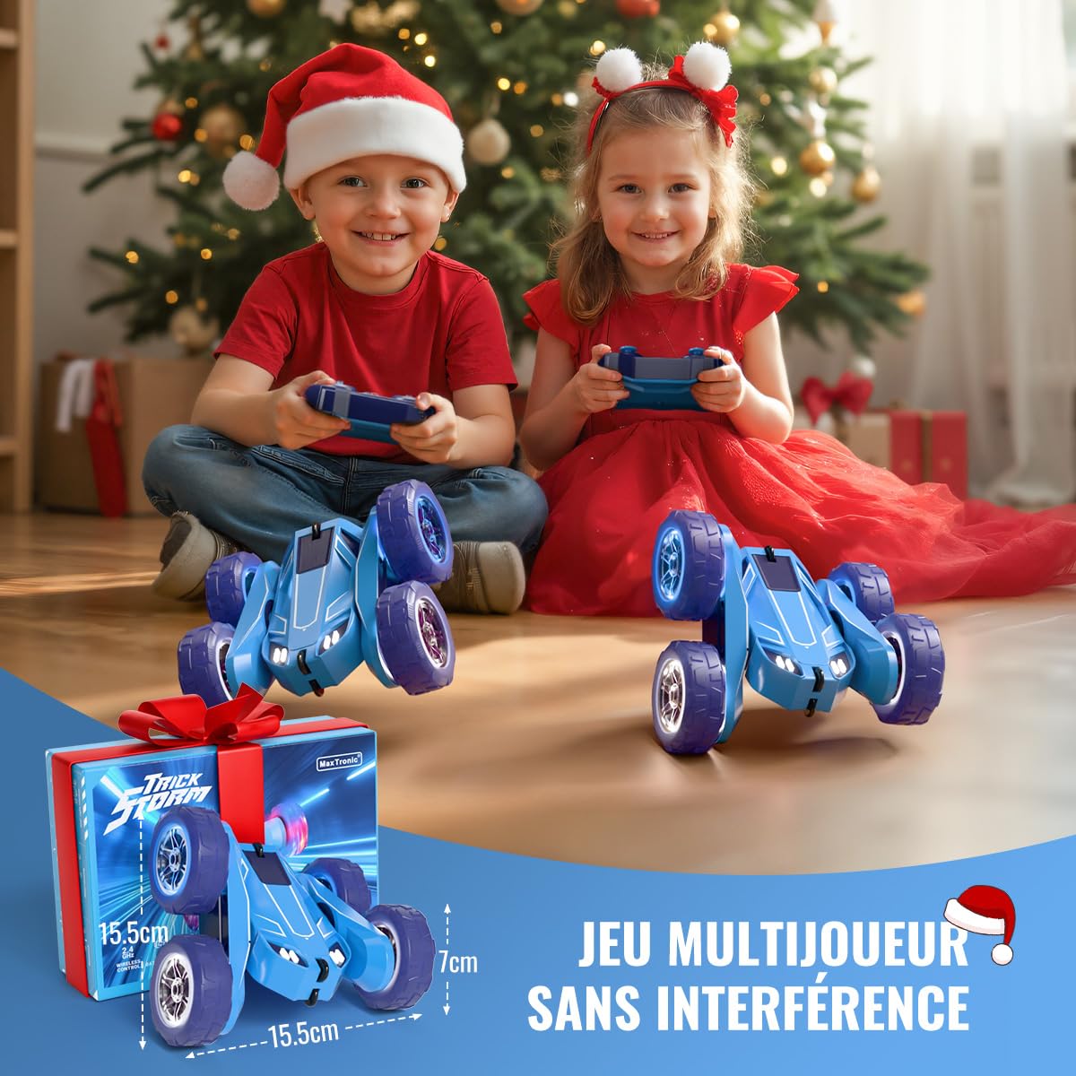 MaxTronic Voiture télécommandée, Exclusive Double Chargement Direct avec LED Réglable. 360° Stunt 15km/h Tout-Terrain radiocommandée Jouet Fête Cadeau pour 3-12 Ans Garçon Fille
