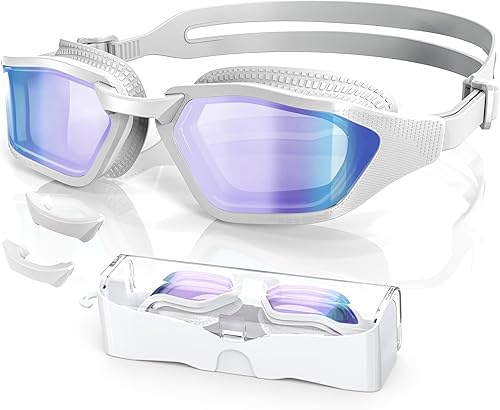 Miniatura 9 de Greatever Sleek Swim Goggles Unisex-Adult, UV400 Protection Swimming Goggles, HD Wide View Goggles, Anti Fog No Leakage G14-negro/Lente de plata