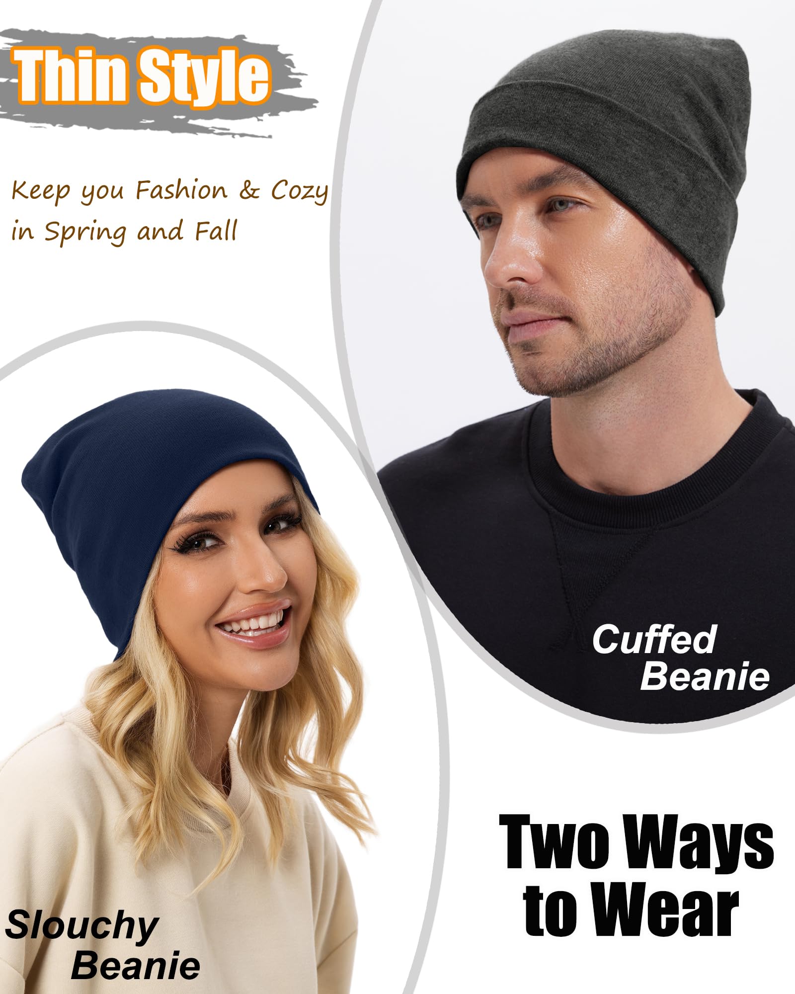 ROYBENS Thin 100% Cotton Beanie for Men Women, Slouchy Beanies Ultra-Soft Cuffed Knit Hat Lightweight Chemo Skull Cap — view 4
