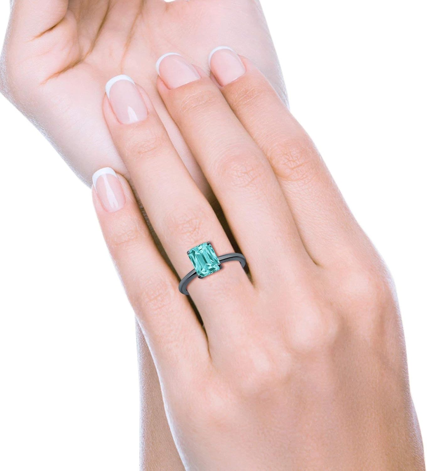 Blue Apple Co. Emerald Cut Cubic Zirconia Cathedral Solitaire Wedding Engagement Ring 925 Sterling Silver Center Stone-(8mmx6mm)