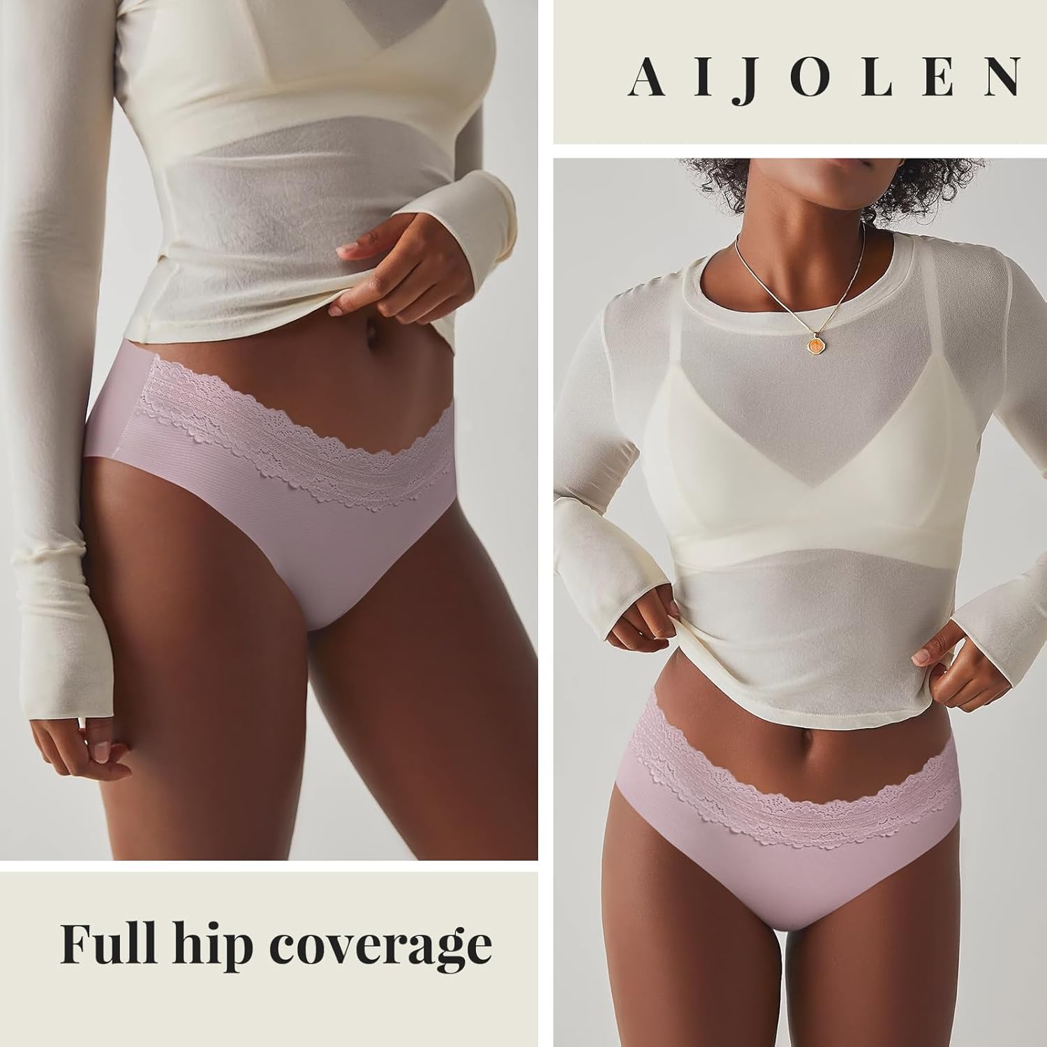 Aijolen Seamless Underwear for Women No Show Bikini Panties Lace Cheeky Hipster 6 Pack S-XL - Image 3