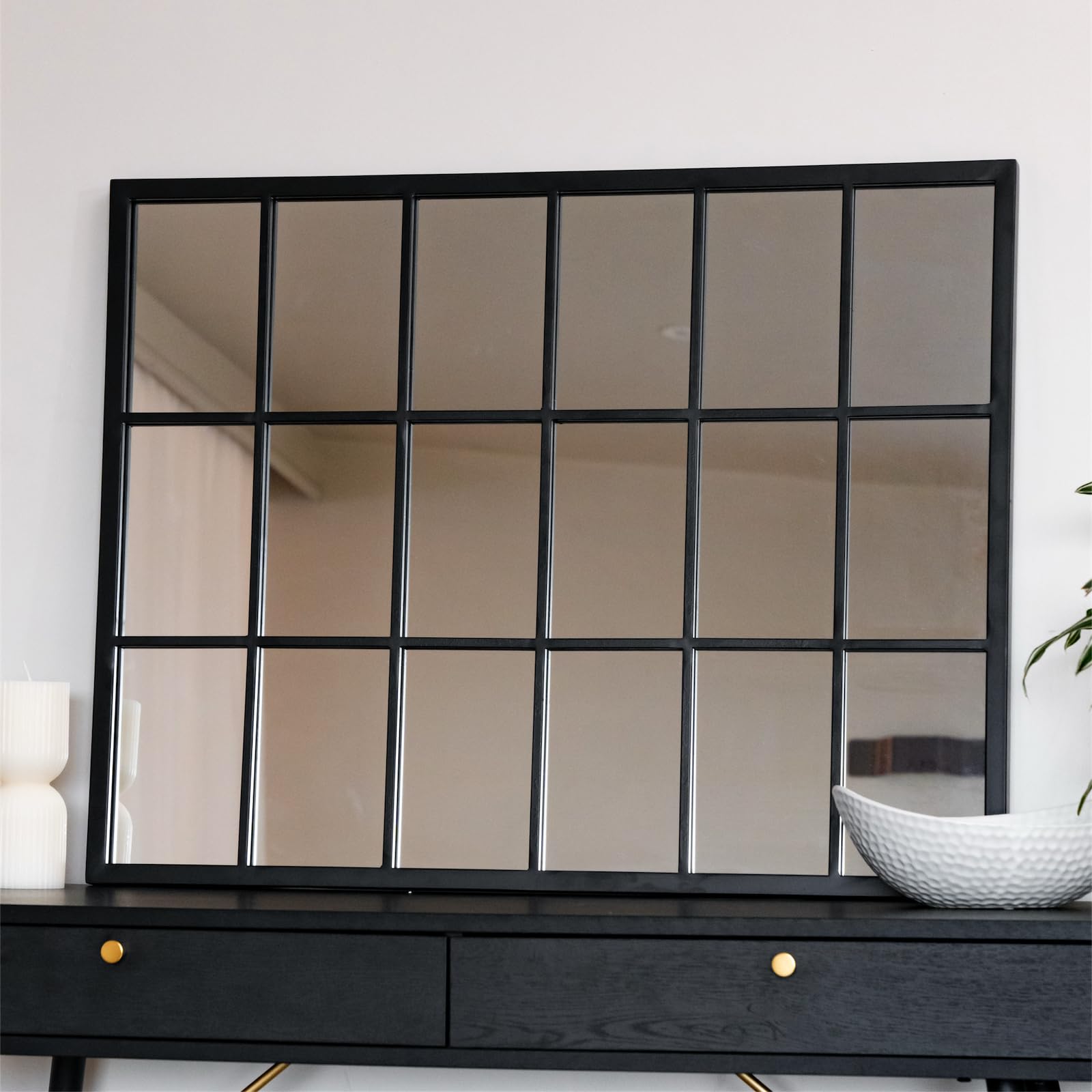 Jōbū Jobu HomeKyoBlack Metal Rectangle Lattice Window Mirror90Cm X 70Cm from B&Q