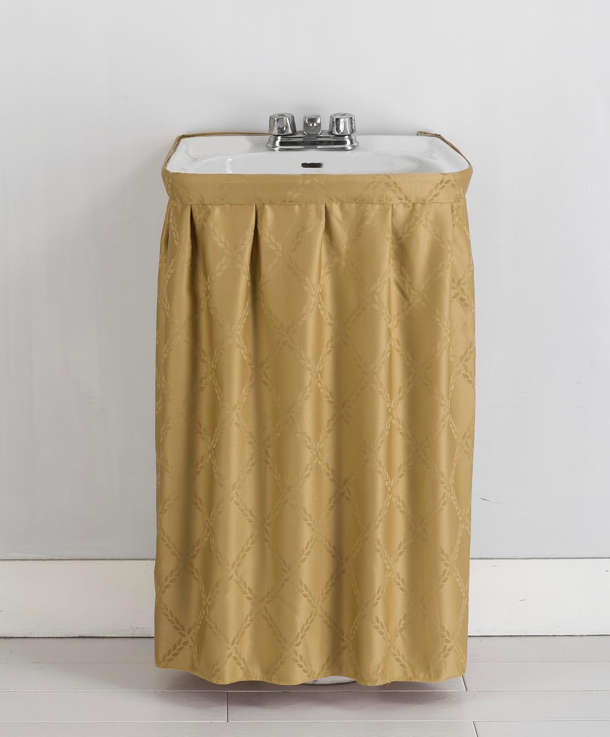 Fabric Sink Skirt Intersecting Leaves Pattern, Self Adhesive Water Repellent Vanity Cover (Grey)