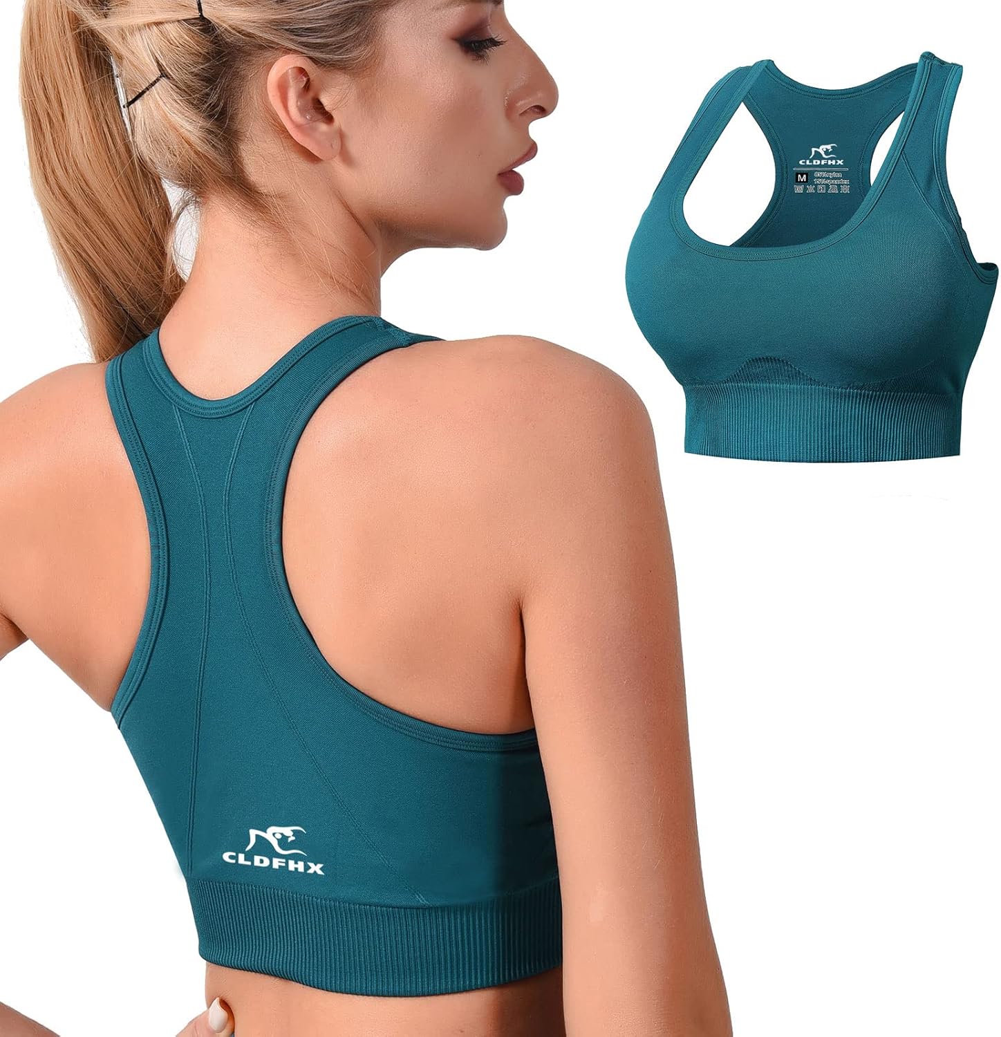 CLDFHX Women Sports Bra High/Mid Impact Support Comfy Seamless Racerback Sports Bras Padded