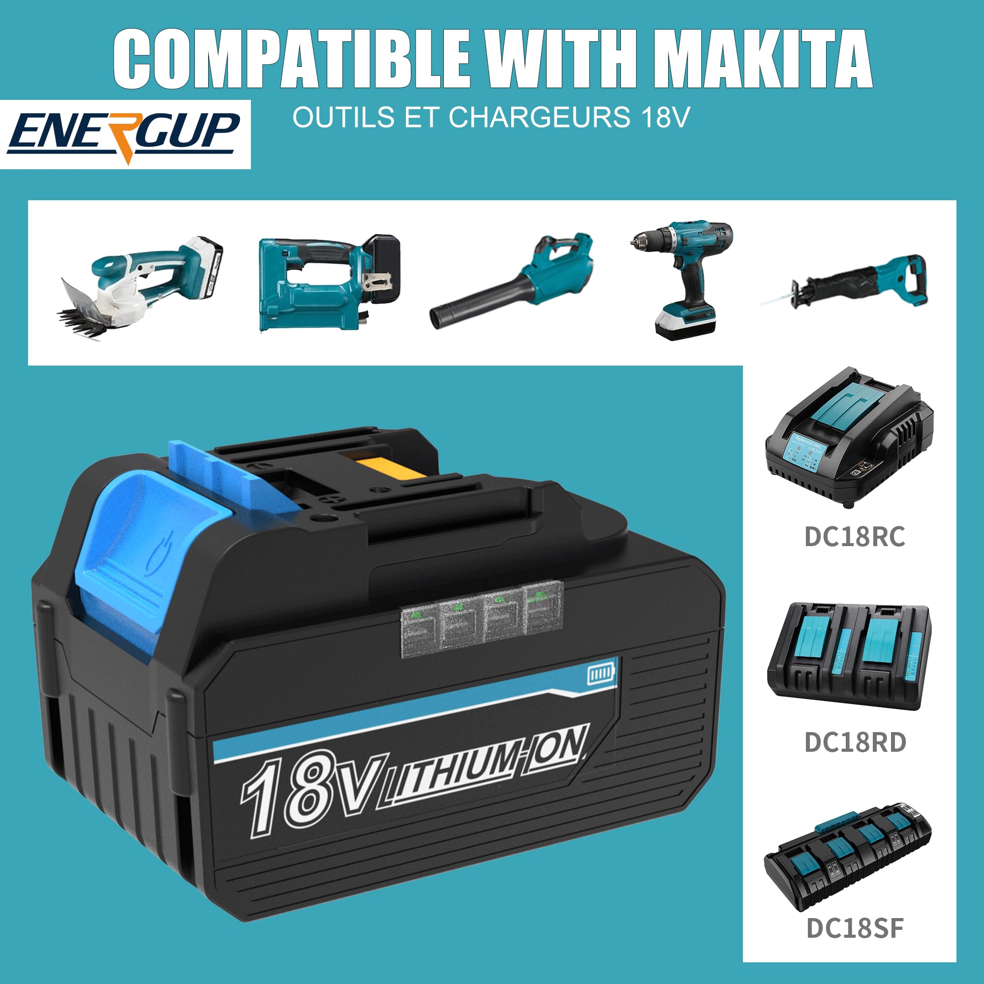 Lot De 2 Batteries 18V 5,5Ah (5500 MAh) Li-ion - Compatibles Avec Les Outils Makita BL1850, BL1860, BL1830, LXT-400, Etc. - Avec Indicateur LED