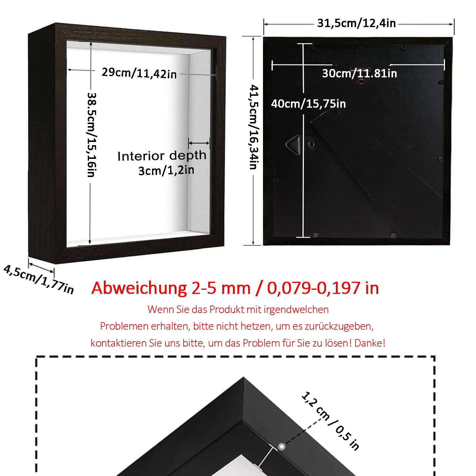 3D Marco de Fotos, 30 x 40 cm, Marco de Fotos Profundo para Rellenar, Marcos para Rellenar 3D, con Placa Acrílica Transparente, Marcos de Objetos Más Profundo 3cm, para Flores Ramo, Negro