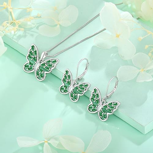 Miniatura 4 de STARCHENIE Juego de joyas de plata de ley 925 con diseño de mariposa y esmeralda, para mujer
