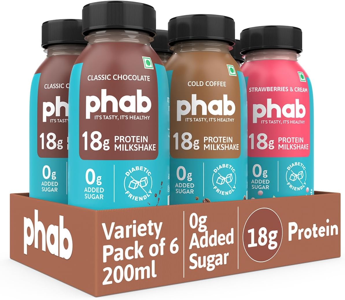 Assorted Protein Milkshakes with 18g Protein & No Added Sugar | Gluten-Free & Gut-Friendly, Trans Fat Free | Rich Source of Fibre & Prebiotics (Pack of 6)