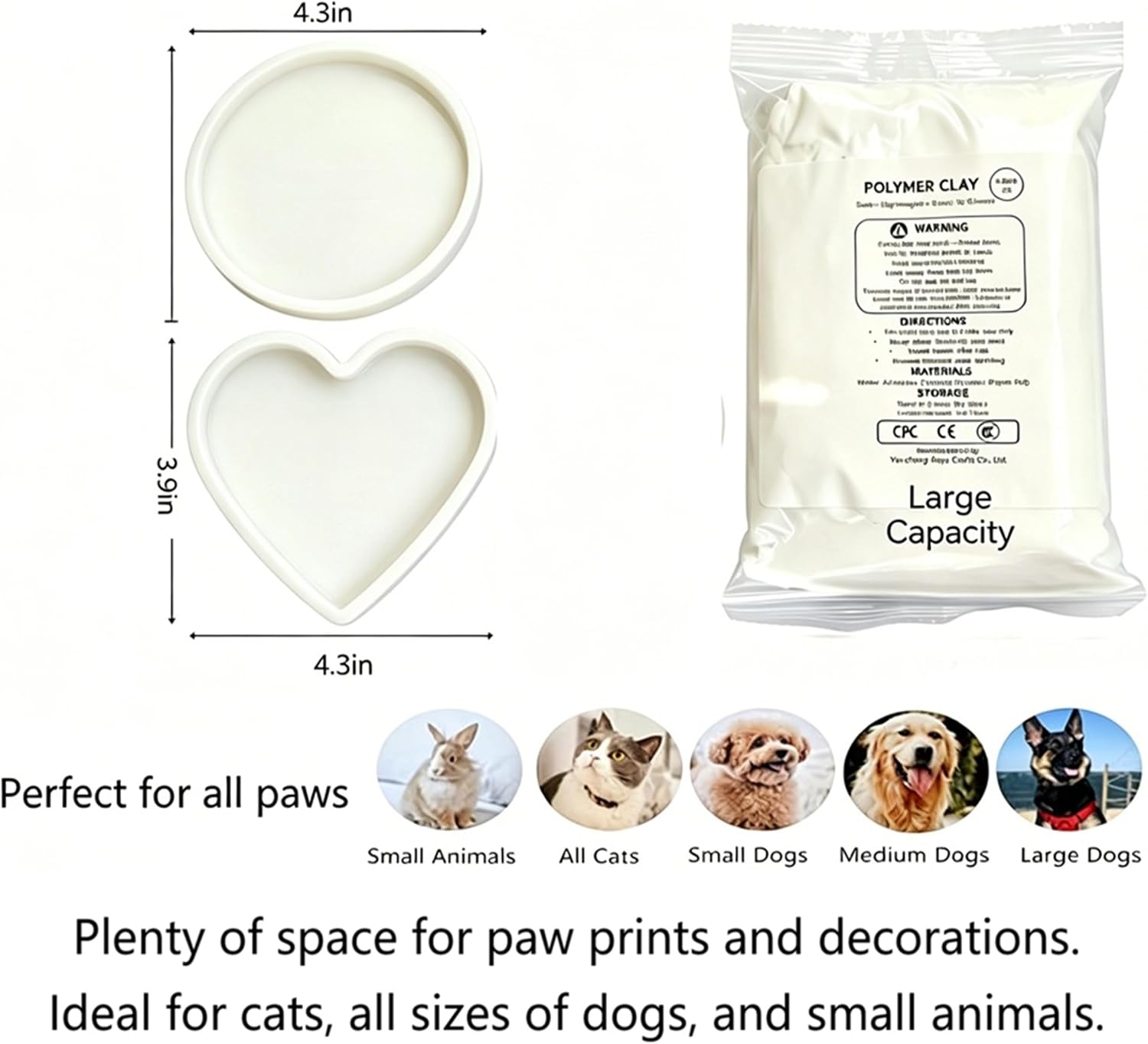 Dog Paw Print Kit Keepsake for Cats & Dogs:Air Dry Clay&Fur Vial (4+ Packs)