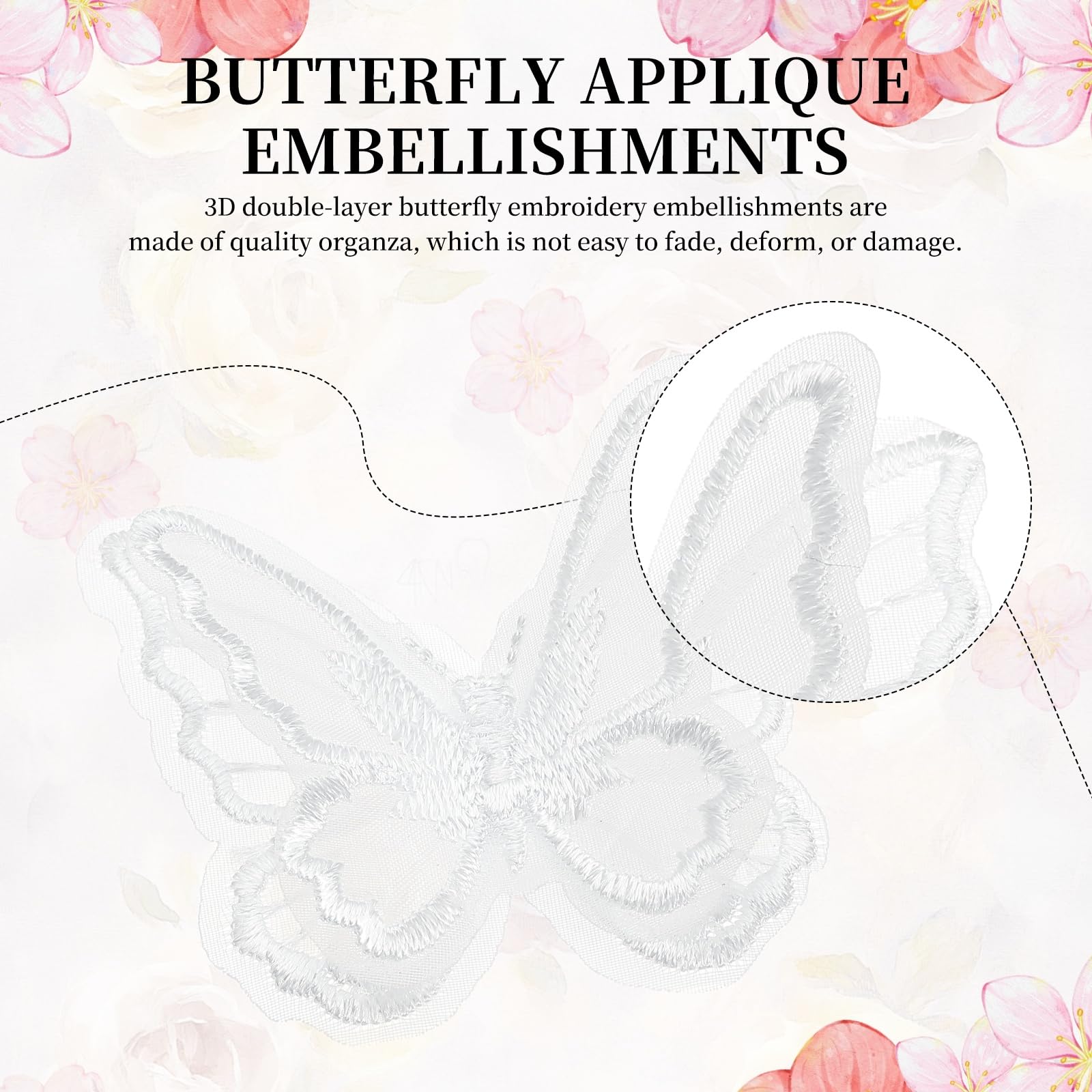 PATIKIL 10pcs Parches de Mariposas, Mariposa Encaje Apliques Doble Capa Organza Accesorio para Coser Novia Vestido Ropa Sombrero Cabello Boda Decoración Manualidad DIY, 6x5cm, Blanco