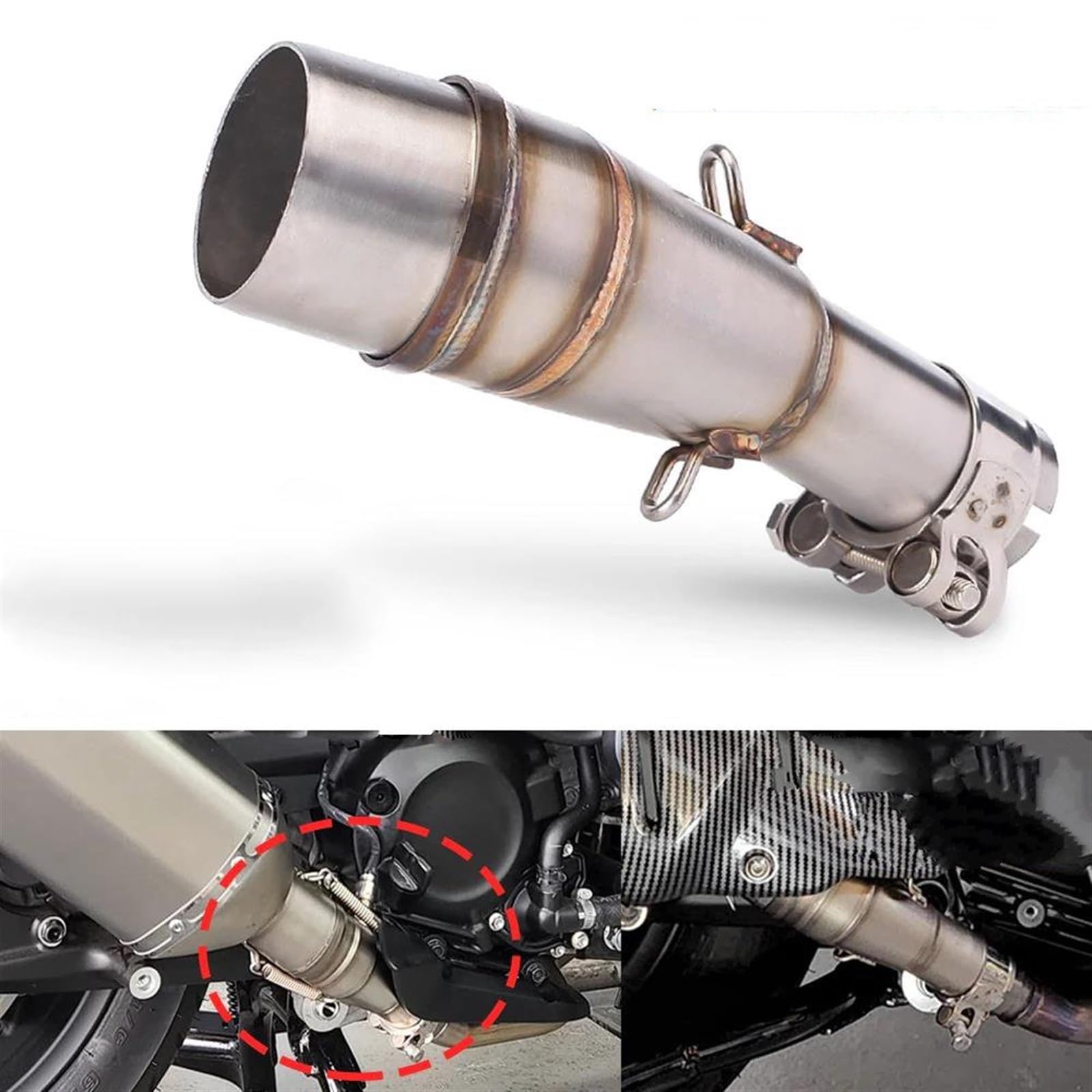 SYLTER Tubo Centrale Moto per Forza 300 350 Tubo di Scarico Tubo Centrale Tubo di Scarico Connettore Silenziatore di Scarico per Moto Tubo Centrale Scarico Moto