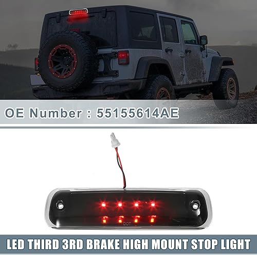 Miniatura 2 de Tercera luz de freno LED de montaje alto NO.55155614AE Luz de carga trasera de freno para Jeep Cherokee 1997-2001 Lente ahumada de carcasa negra
