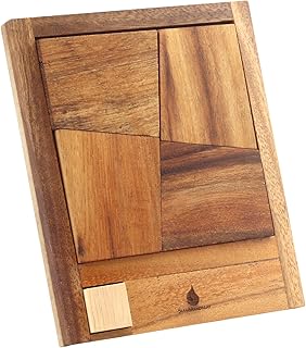 The Square Deal: Wooden 3D Brain Teaser Puzzle – STEM Skill Builder, Tangram Game, Educational Problem Solving for Adults, Unique Handmade Mechanical Puzzle