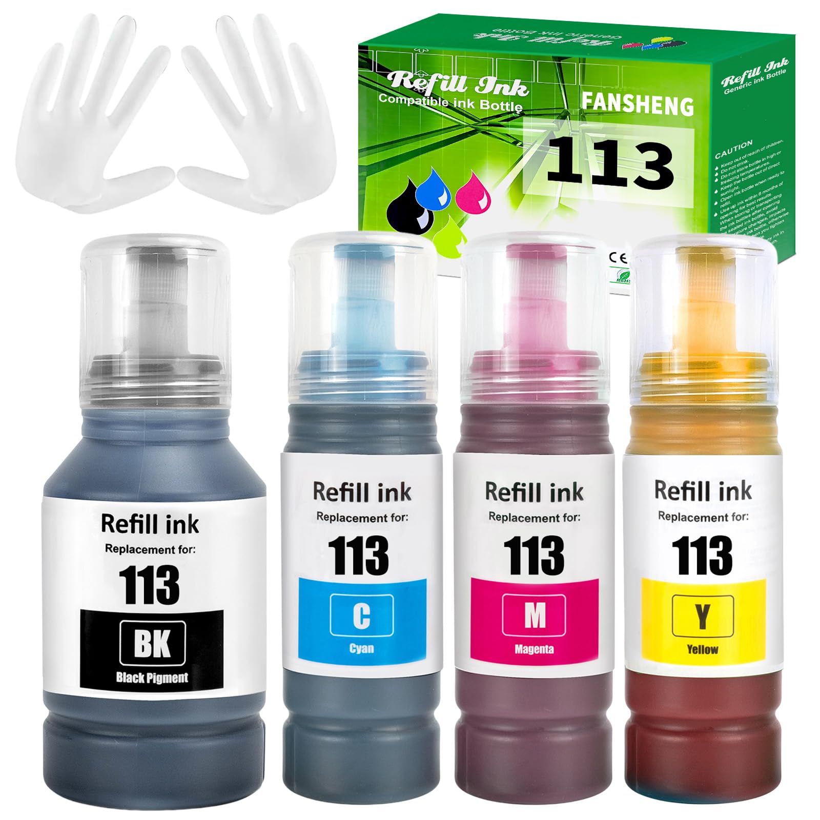 113 Inchiostro Compatibile con Epson 113 Flaconi di Inchiostro per Ecotank ET-5150 ET5150 ET-5170 ET-16650 ET-16600 ET-16150 ET-15000 ET-5100 ET-5160 ET-5800 Pro ET-5850 (4 Pack BK/CM/Y)