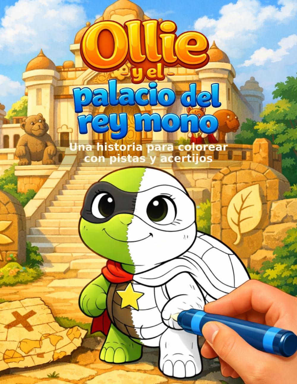 Ollie y el palacio del rey mono: Libro para colorear infantil con historia, laberintos, pistas y acertijos para niños de 5 a 10 años (Las aventuras de Ollie)