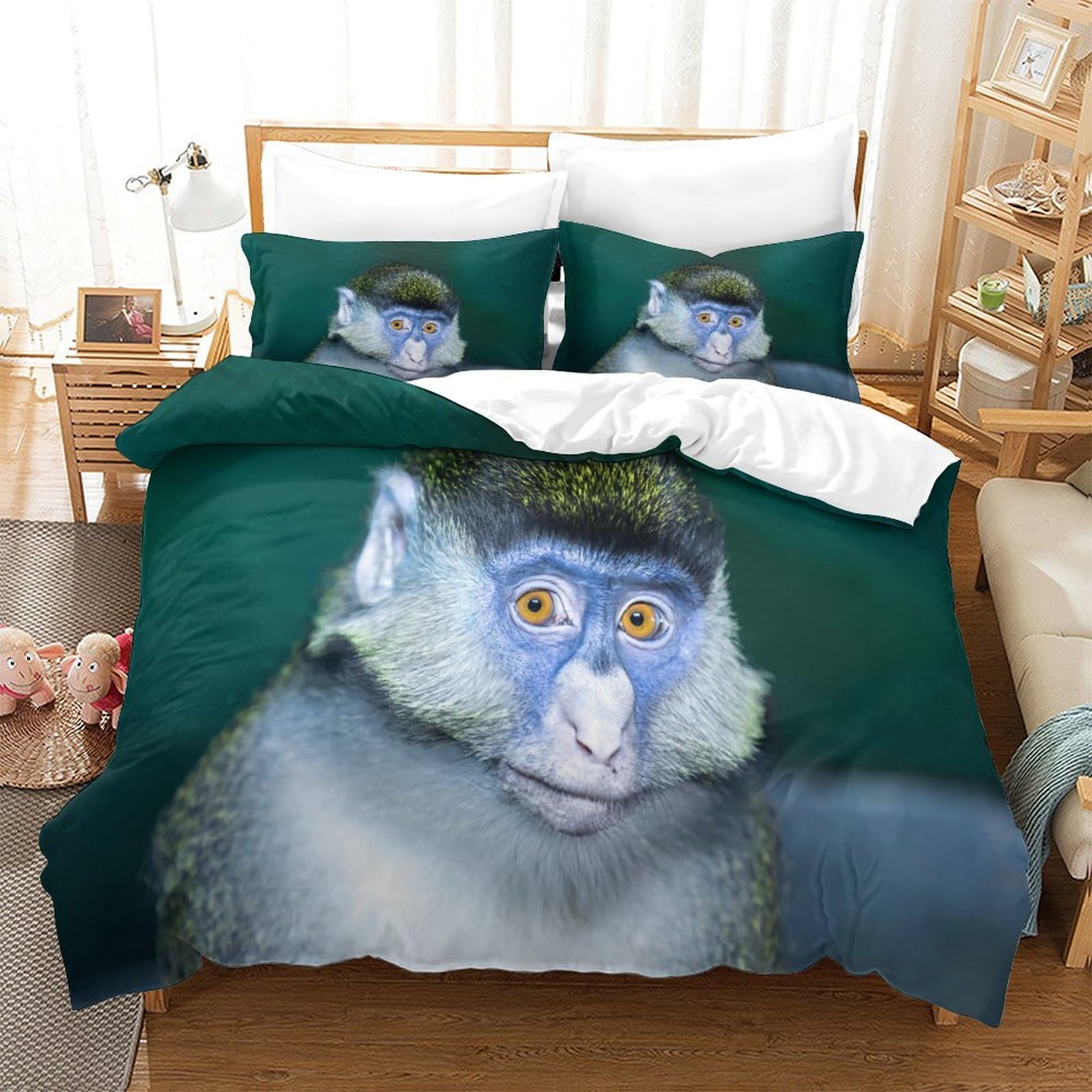 P1S9U7W5Y Wildlife 3D Printed Monkey Duvet Cover Set 3pcs Microfiber Primate Bedding Set SuperKing