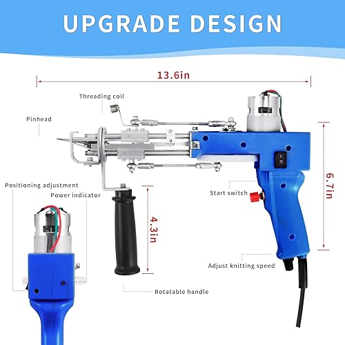 Miniatura 6 de Tufting Gun 2 en 1 - Kit de iniciación de máquina de alfombra de pelo de corte, kit de pistola eléctrica para acolchonar, incluye 10 calcomanías