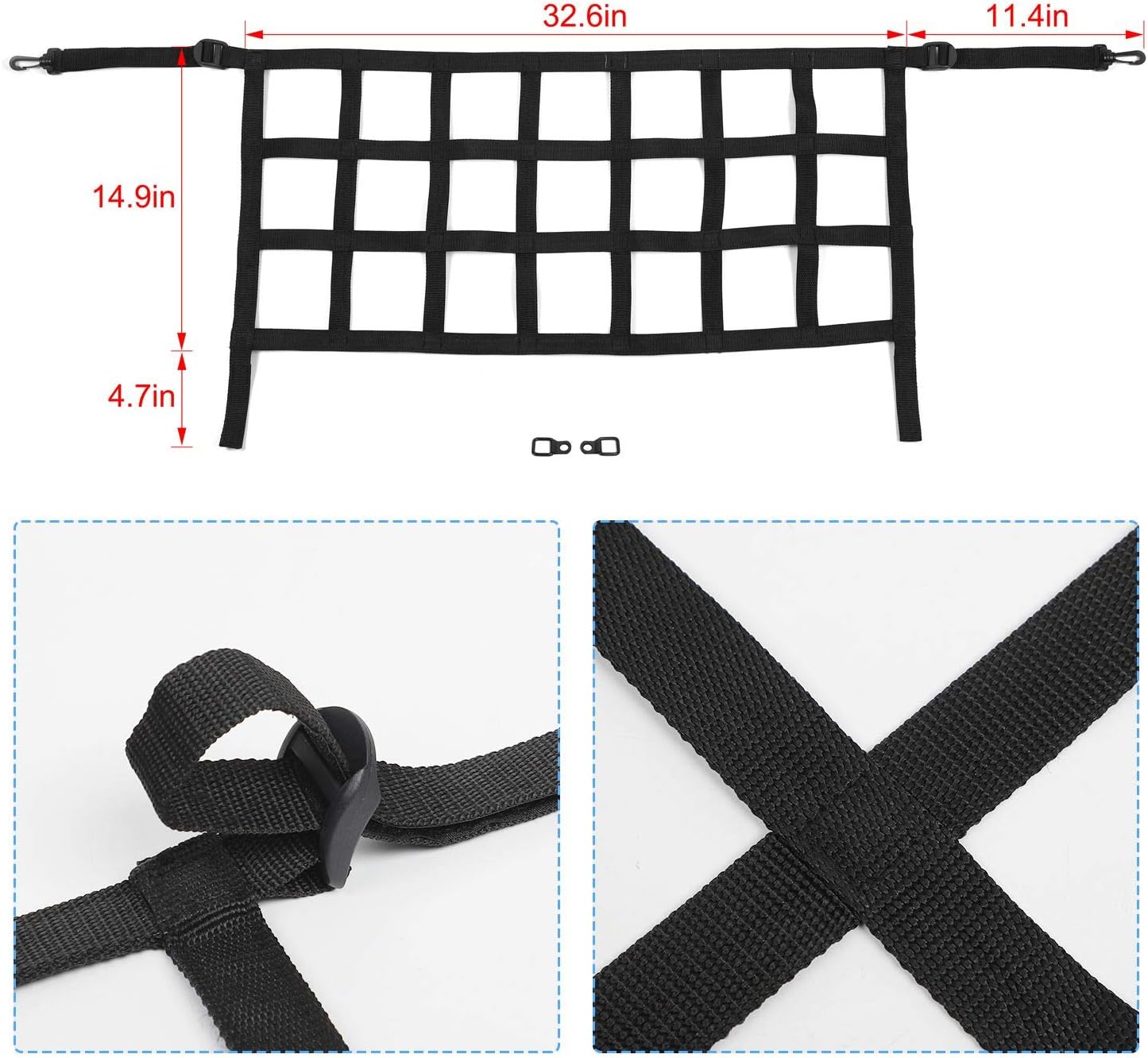 JeCar Trunk Net Mesh Cargo Net for 2018-2023 Jeep Wrangler JL JLU 2 Door & 4 Door (Black)