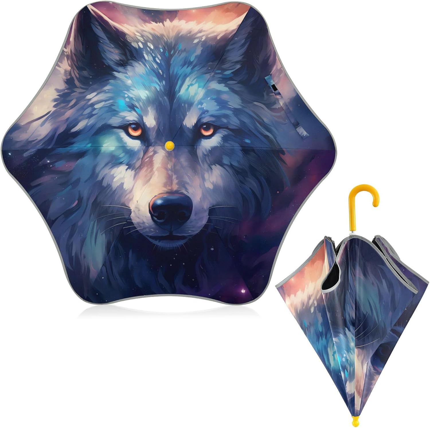 ALAZA Wolf Galaxy Space Kids Umbrella for Girls Boys Toddler Children Rain & Sun Umbrella