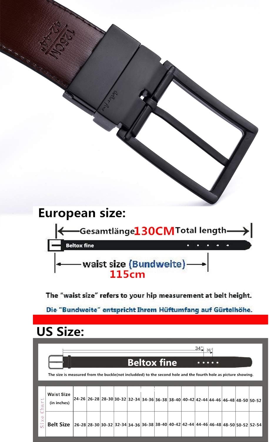 beltox fine Men's Dress Belt Leather Reversible 1.25" Wide Rotated Buckle Gift Box - Image 7