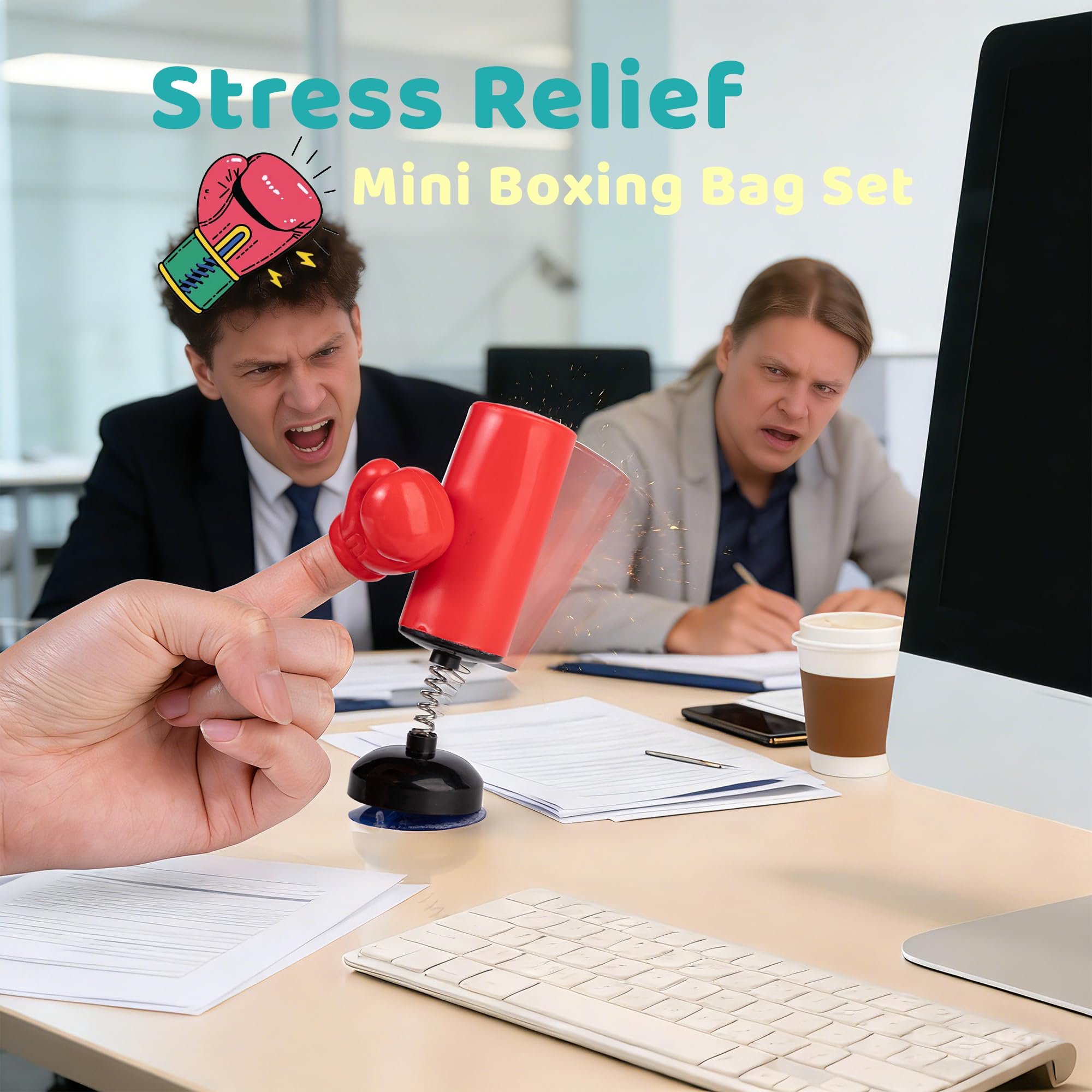Mini Boxing Bag Set with 1 Punching Bag and 2 Gloves, Desktop Boxing Stress Relief Gift for Adult Cool Mini Stuff Desk Decoration