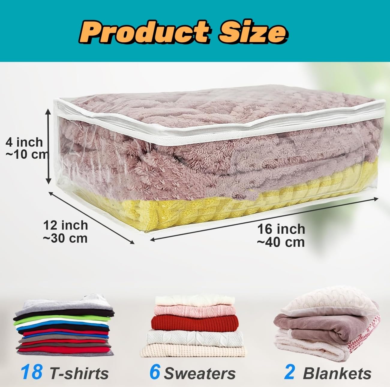 Hoolerry 6 x sacchetti per maglioni in plastica trasparente PVC con cerniera etichetta per coperte, vestiti, armadio, trapunte, cuscini, lenzuola, 40 x 35 x 10 cm