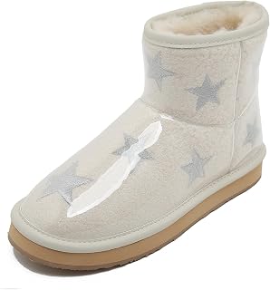 100% Australian Sheepskin Ankle Boots for Women, TPU Waterproof Snow Boots for Women Easy to Clean-Memory Foam Elastic Air Cushion Shoes for Women-Embroidered Comfy Star Winter Boots