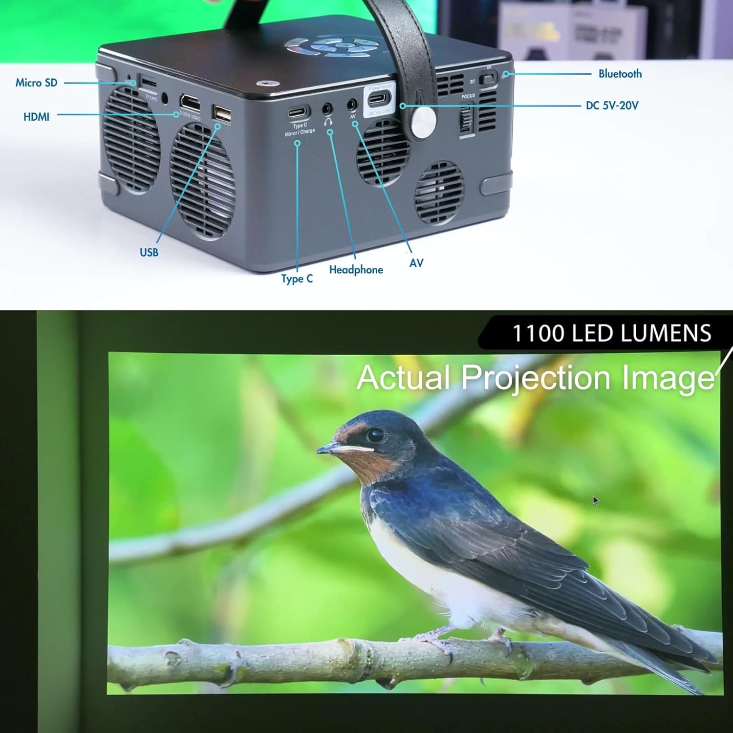 P6 Ultimate 1100 LED Lumens Smart DLP Projector with Wi-Fi and Bluetooth