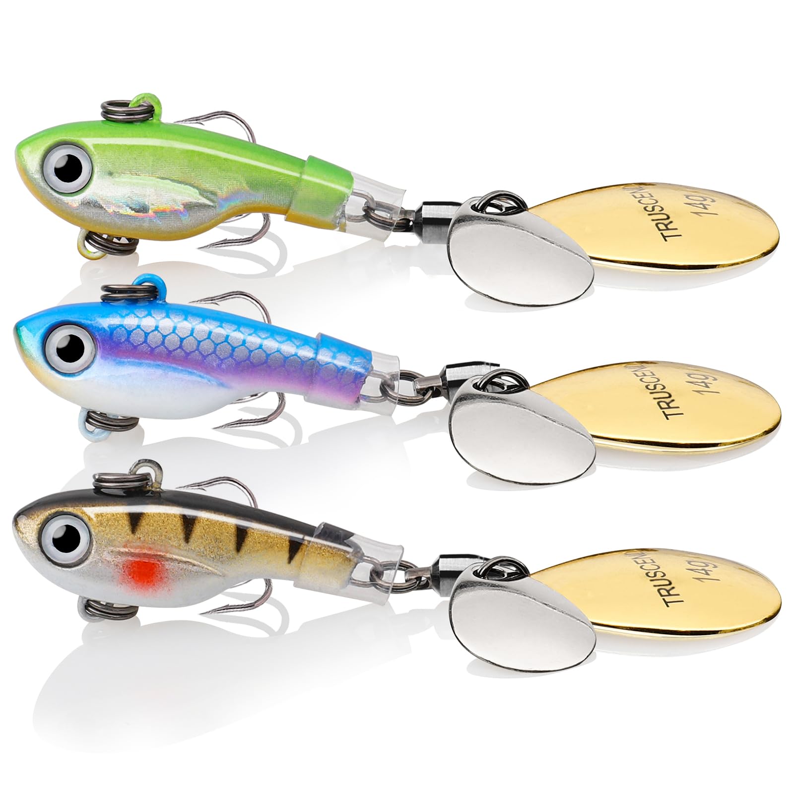 TRUSCEND Spinnerbait Spoon Lure Jigging Reverse Rotation Double Blade Jig Metal Jig Rooster Tail Spinner Flash Copper Body & Blade Shore Jigging Lure for Freshwater Saltwater Heavy Duty Professional
