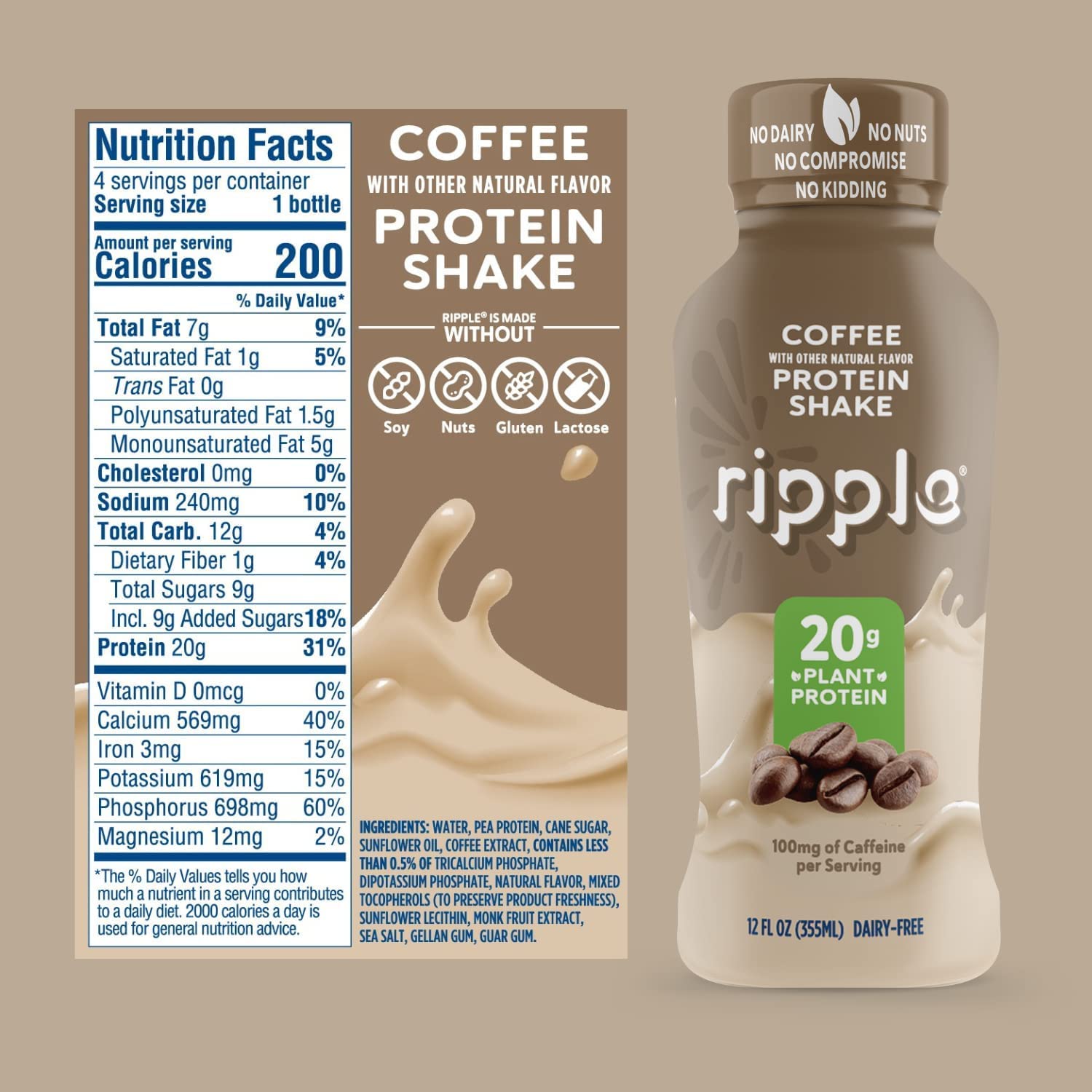 Ripple Vegan Protein Shake 20gNutritious Plant Based Pea