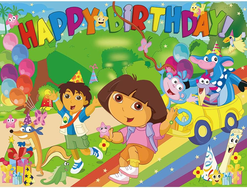 7x5ft Dora Backdrop Birthday Party Backdrop for Photography Dora Explorer Backdrop Decorations for Dora Party Girl Boy Birthday Party Supplies Banner Photo Background