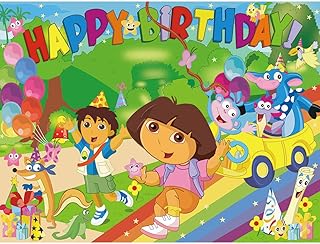 AONELAS 7x5ft Explorer Cartoon Theme Birthday Party Backdrop; Vinyl Mate...