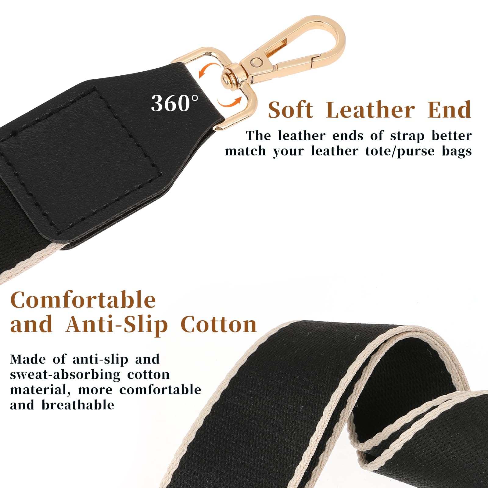 Schwarzer Trageriemen Für Handtaschen – Verstellbarer Umhängestrap Mit Goldrand, 4 Cm Breit, Länge 85–135 Cm