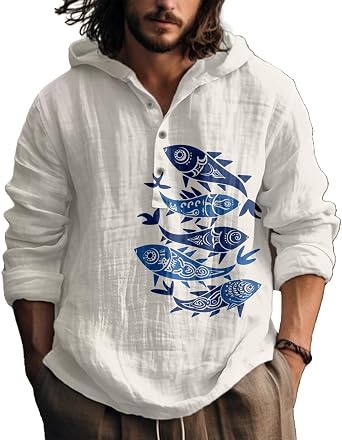 Graphic Long Sleeve Shirts for Men Henly Sweatshirt Sun Button Down Y2K Funny Casual Oversized Hoodie