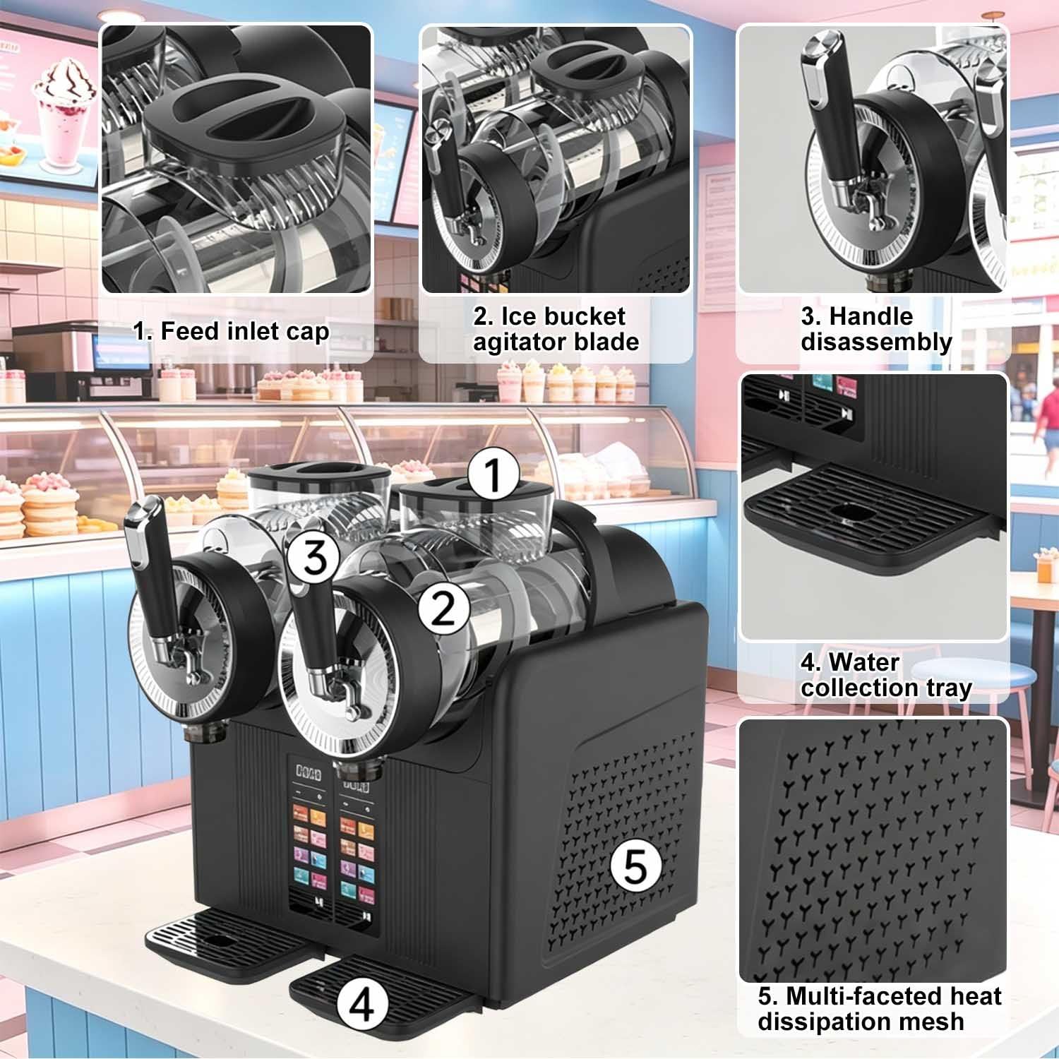 Máquina De Granizados Y Helados 2 En 1, Máquina De Granizados, Batidora Casera Para La Cocina - Doble Jarra De 2 L, 7 Programas Automáticos, Para Margaritas, Batidos Y Bebidas Congeladas Black