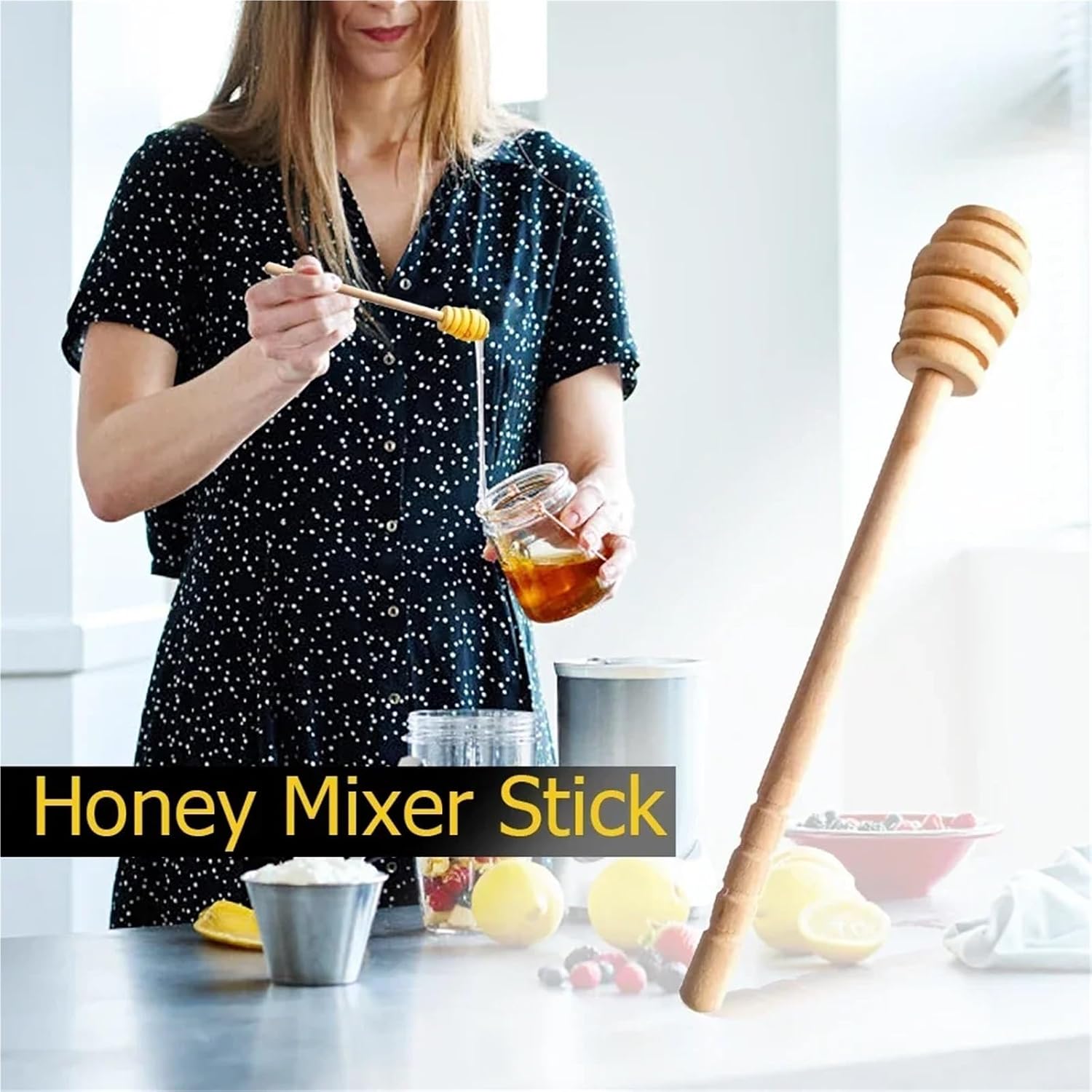 Wooden Honey Dipper Sticks 60PCS Long Handle Wood Honey Mixer Stir Practical Bar Spoon 8.4cm/16cm Honey Mixing Stick Kitchen Tools(16cm)