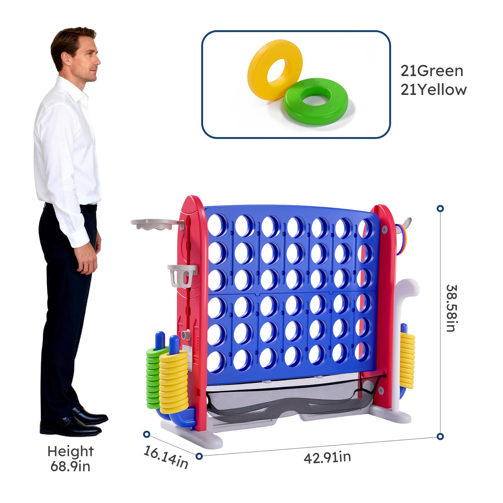 Gioco da Esterno 4-in-1 XXL con Canestro e Lancio Anelli – Altezza Regolabile – Perfetto per Feste, Giardino e Prato – Adatto a Bambini e Adulti – Include Gioco a 4 colonne Gigante – Colore: