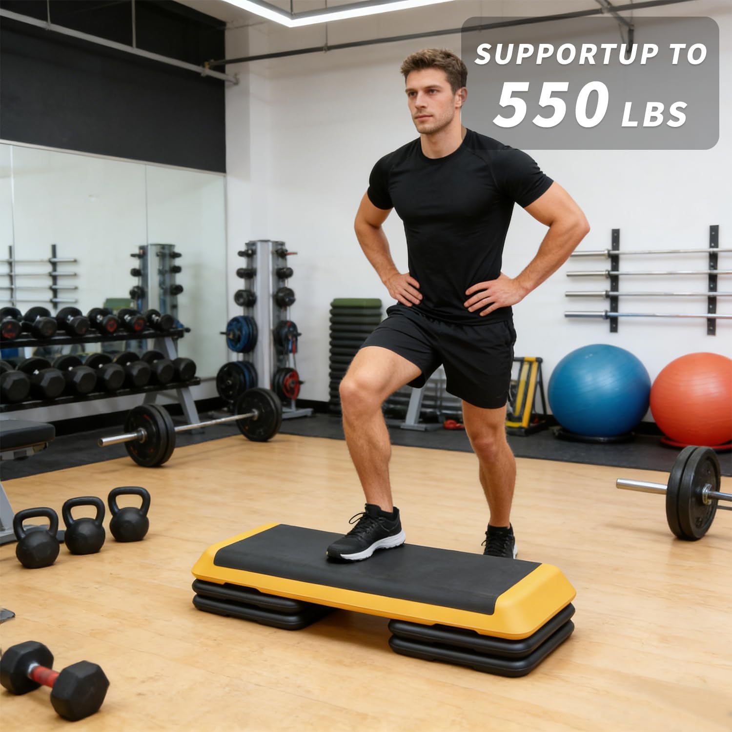 43'' Aerobic Stepper, 4-6-8in Height-Adjustable Exercise Workout Step Platform with 4 Detachable Risers for Home Gym Workout & Training