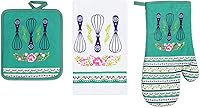 Vista 14 de Juego de 3 piezas de ropa de cocina con estampado de Apple Orchard, 1 toalla de algodón, 1 agarradera, 1 guante de horno con lazo para colgar