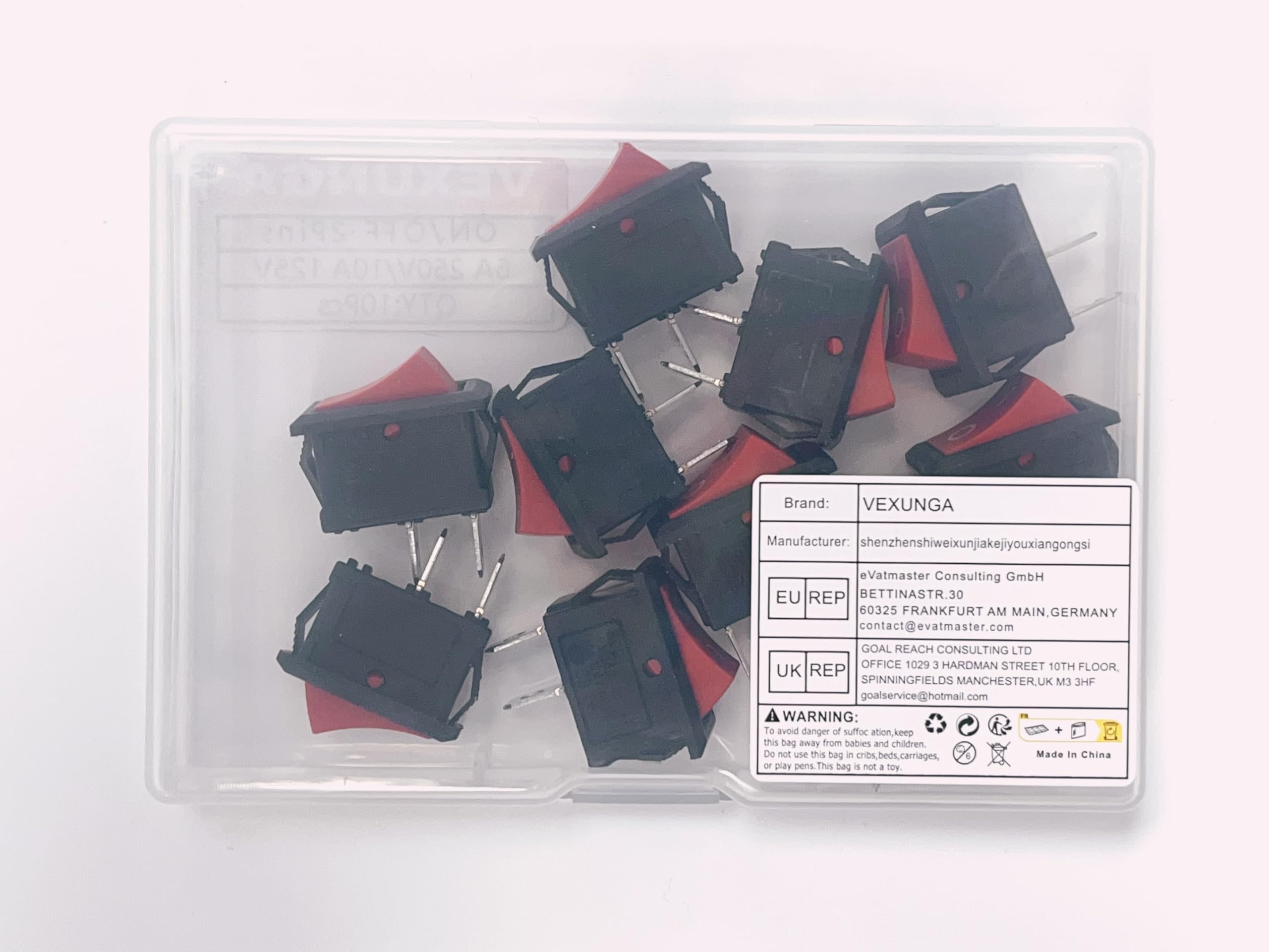 VEXUNGA Rocker Switch 12V Toggle Switch ON Off KCD1 Mini Rocker Switches 2 Pin AC 6A 250V 10A 125V SPST 2 Position Black Square (5Pcs With Leads 5Pcs Without Wires