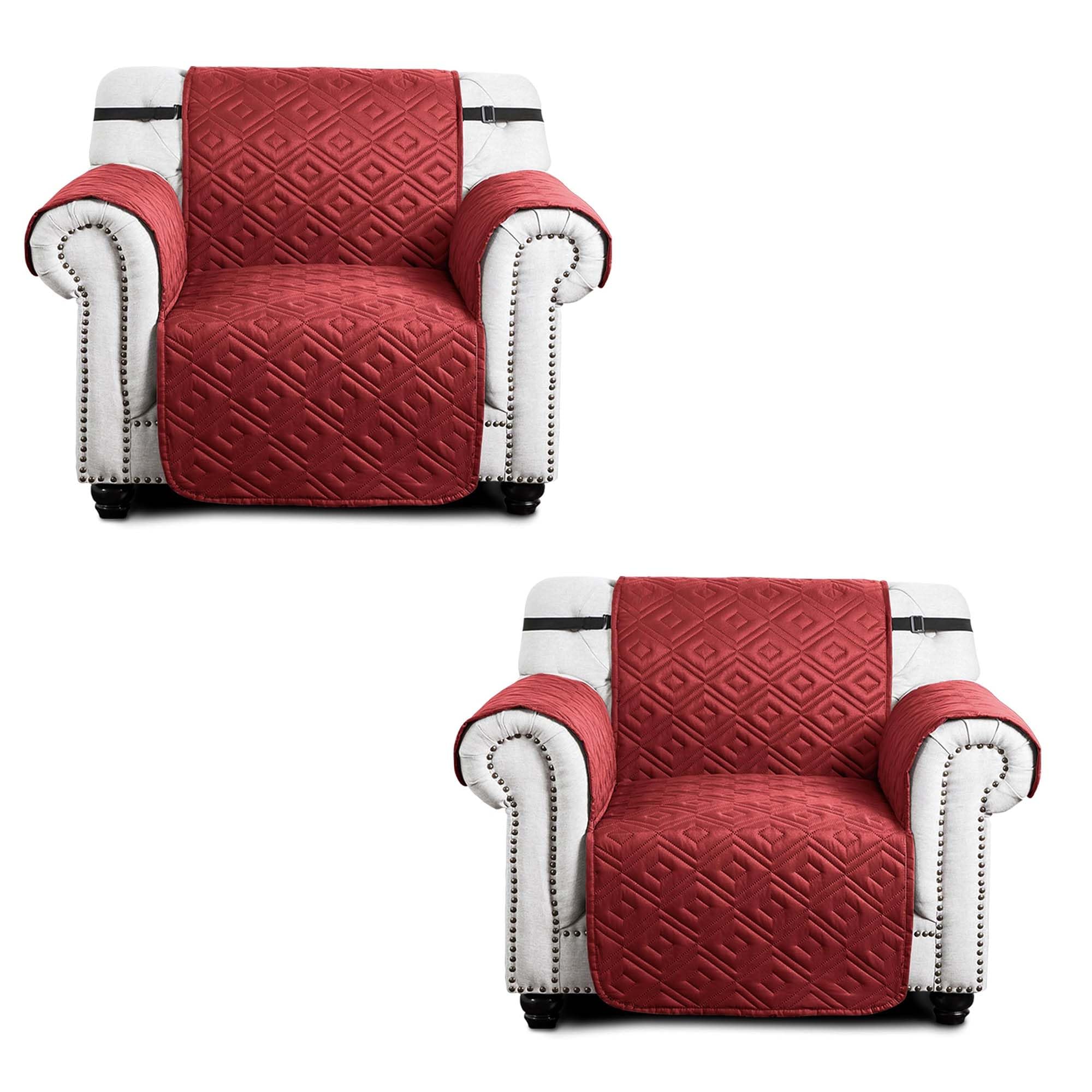 Hafaa Sofa Cover 1 Seater Water Resistant Sofa Slipcovers 2 Pack Burgundy/Beige Non Slip Reversible Sofa Covers with Elastic Strap - Washable Sofa Protectors from Pets/Kids/Dogs