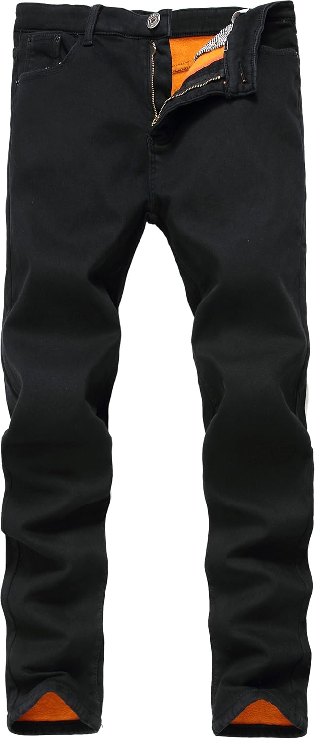 FREDD MARSHALL Men's Fleece Lined Skinny Winter Slim Fit Thicken Warm Stretch Jeans