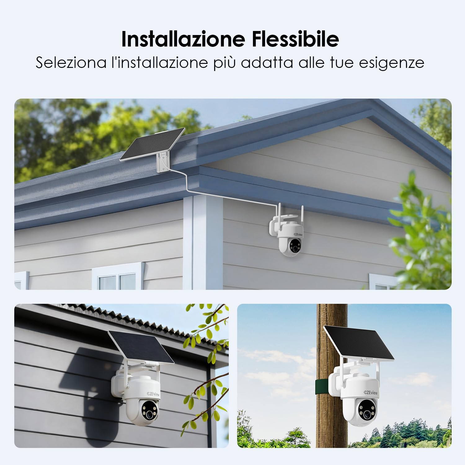CZEview 2a Gen Telecamera Wifi Esterno senza Fili con Pannello Solare, Registrazione Continua 24/7, Tracciamento in Movimento, Raggio di Rilevamento 30m, 2K+, 5W + 9000mAh (2a Generazione)