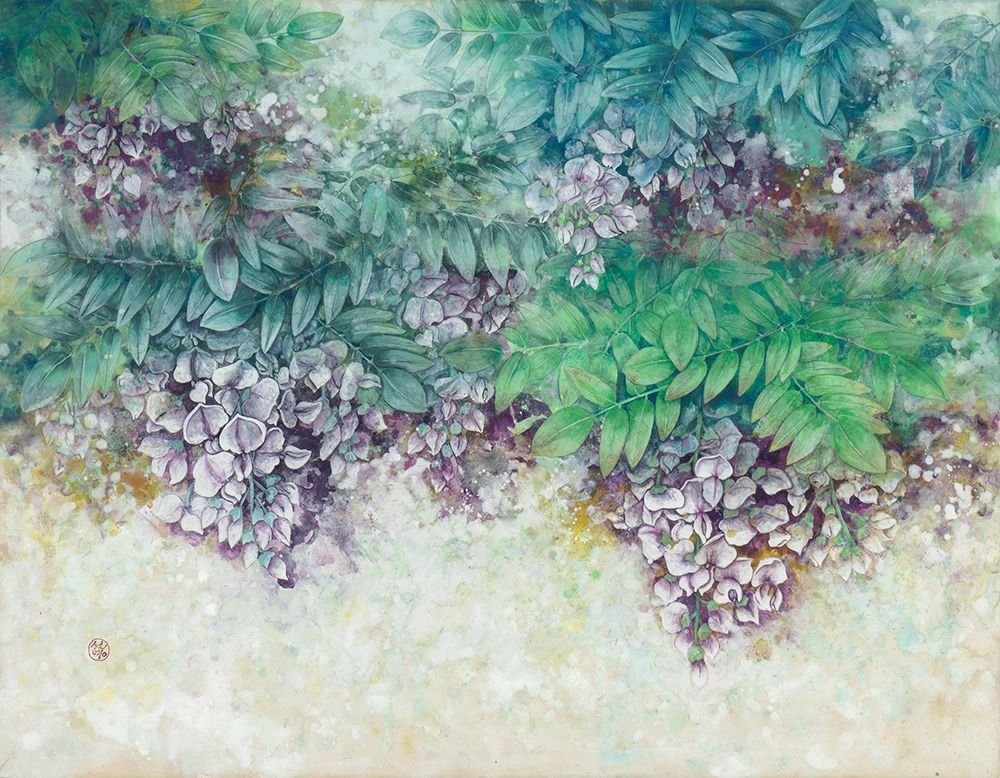 Image on ROLLED CANVAS Wisteria Flowers Sunyoung Kim - Floral horizontal Art print Blue Green Flowers Canvas fine art 35_X_46_in