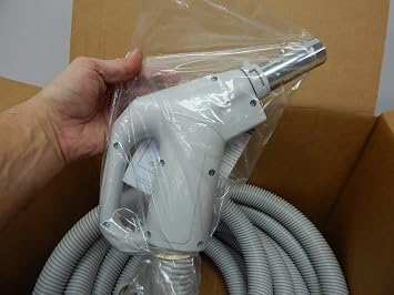 Plastiflex 35ft Electric Hose, Plastic, Central Vacuum Hose, Grey/Silver, 1.5 Wall End Cuff, 8ft Pigtail, 7.29lbs