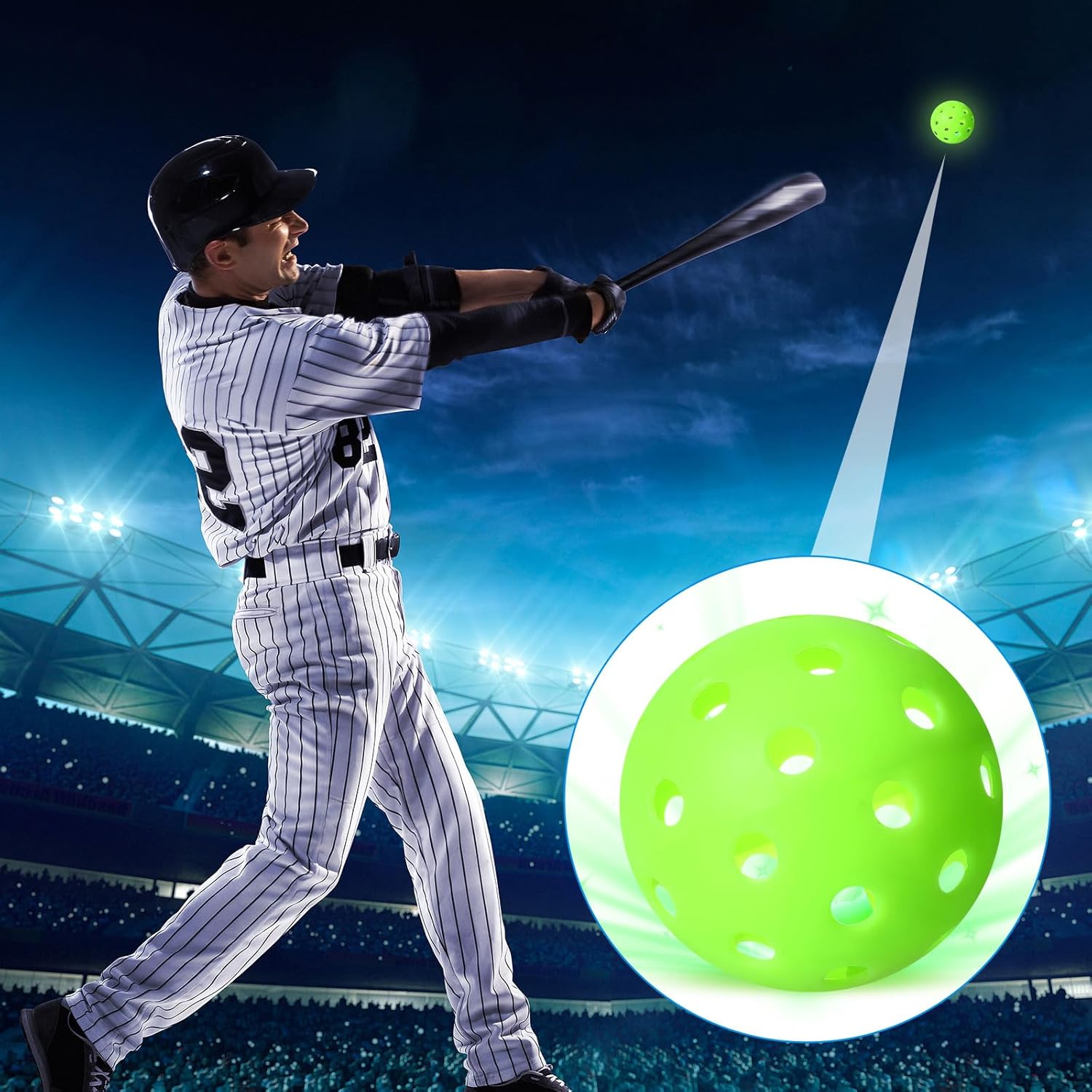 Arrowbash 10 Pack Light Up Baseball Glow in the Dark Practice Baseballs & Softballs LED Practice Balls Luminous Training Baseballs Hollow Airflow Softball Ceiling Balls for Teen Adult Baseball Fan