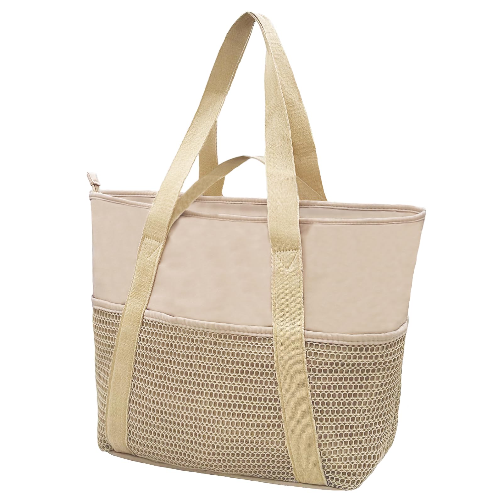 lifwimner Beach Tote Bag Waterproof Sandproof Mesh Swiming Pool Bag with Zipper for Summer Vacation