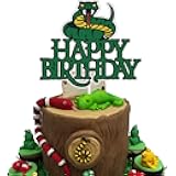 Snake Happy Birthday Cake Topper Green Glitter Jungle Animal Themed Birthday Party Decoration Supplies for Kids Boys Men Women